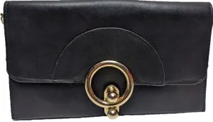 ** BAG with Chunky Metal Clasp and Strap Leather Look Shoulder Bag in Black NEW!