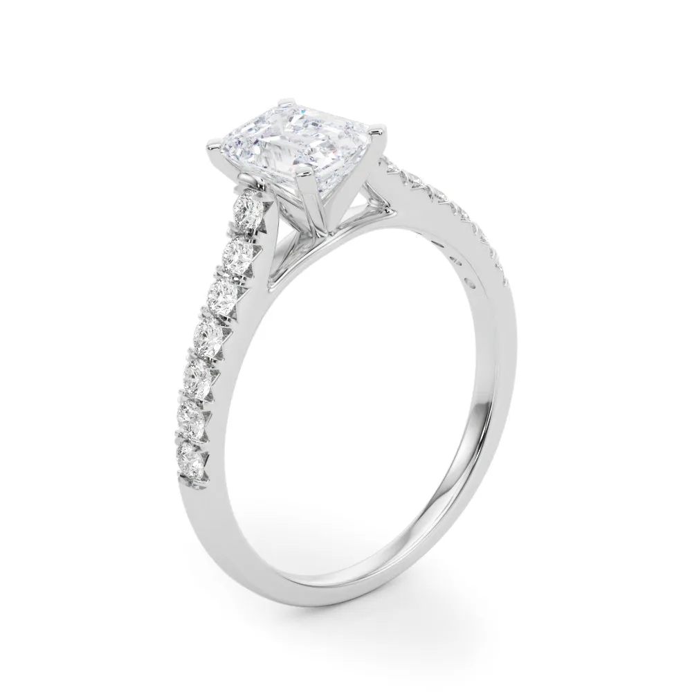 1 1/3 ctw  Emerald Lab Grown Certified Diamond Pave Engagement Ring with Side Stones