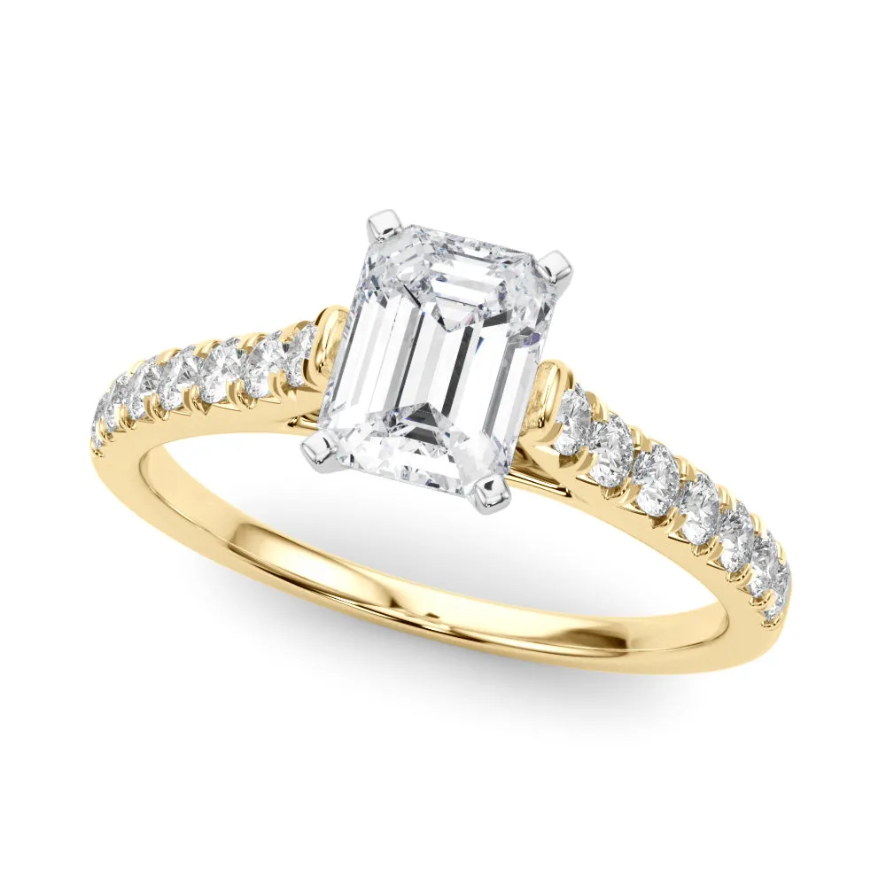 1 1/3 ctw  Emerald Lab Grown Certified Diamond Pave Engagement Ring with Side Stones