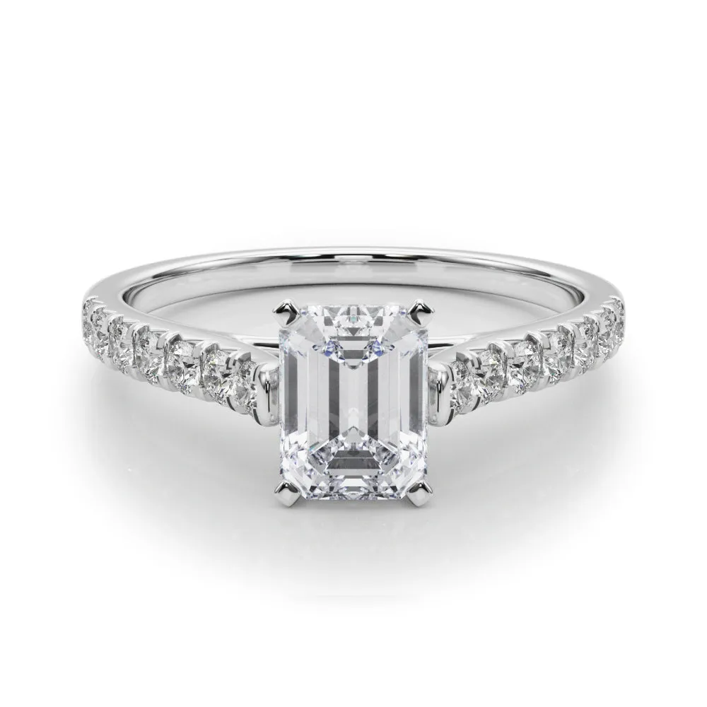 1 1/3 ctw  Emerald Lab Grown Certified Diamond Pave Engagement Ring with Side Stones