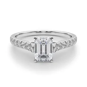 1 1/3 ctw  Emerald Lab Grown Certified Diamond Pave Engagement Ring with Side Stones