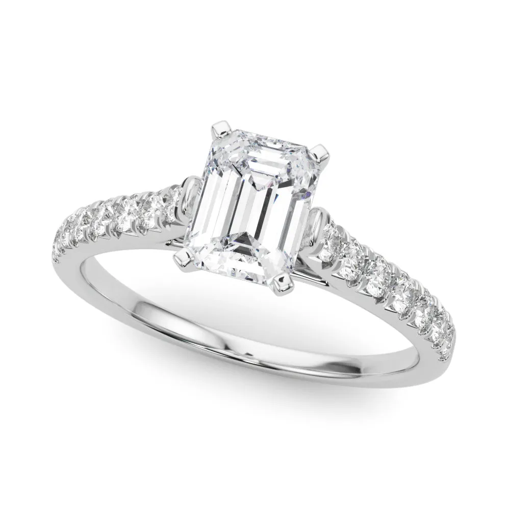 1 1/3 ctw  Emerald Lab Grown Certified Diamond Pave Engagement Ring with Side Stones
