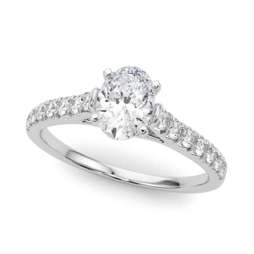 1 1/3 ctw Oval Lab Grown Certified Diamond Pave Engagement Ring with Side Stones