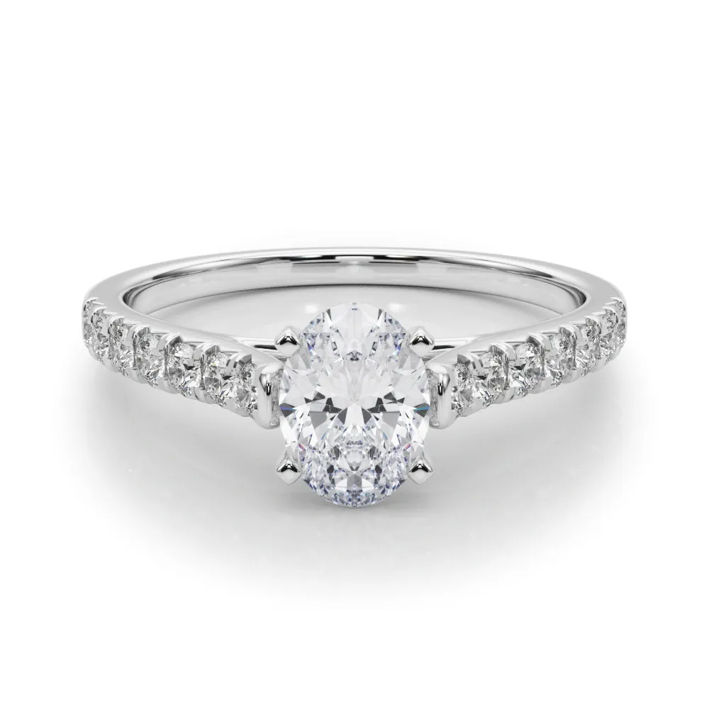 1 1/3 ctw Oval Lab Grown Certified Diamond Pave Engagement Ring with Side Stones