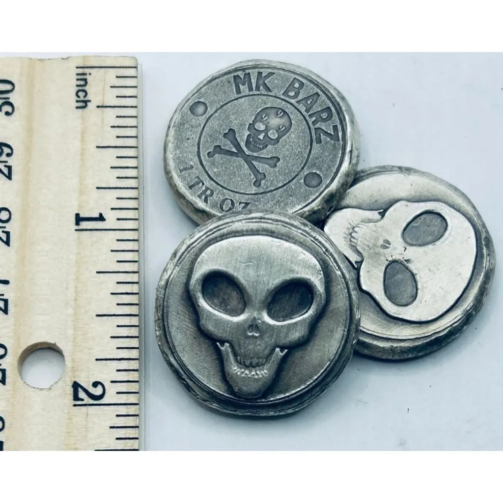 1 ozt MK BarZ "Creepy Alien Head" Stamped Round .999 fs