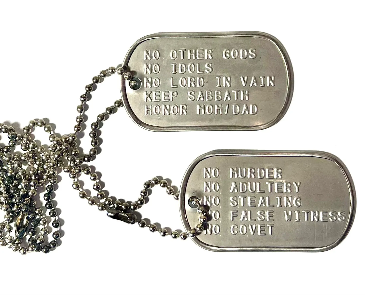 10 Ten Commandments embossed stamped military dog tag necklace abbreviated
