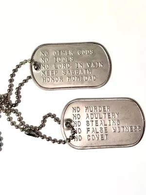 10 Ten Commandments embossed stamped military dog tag necklace abbreviated