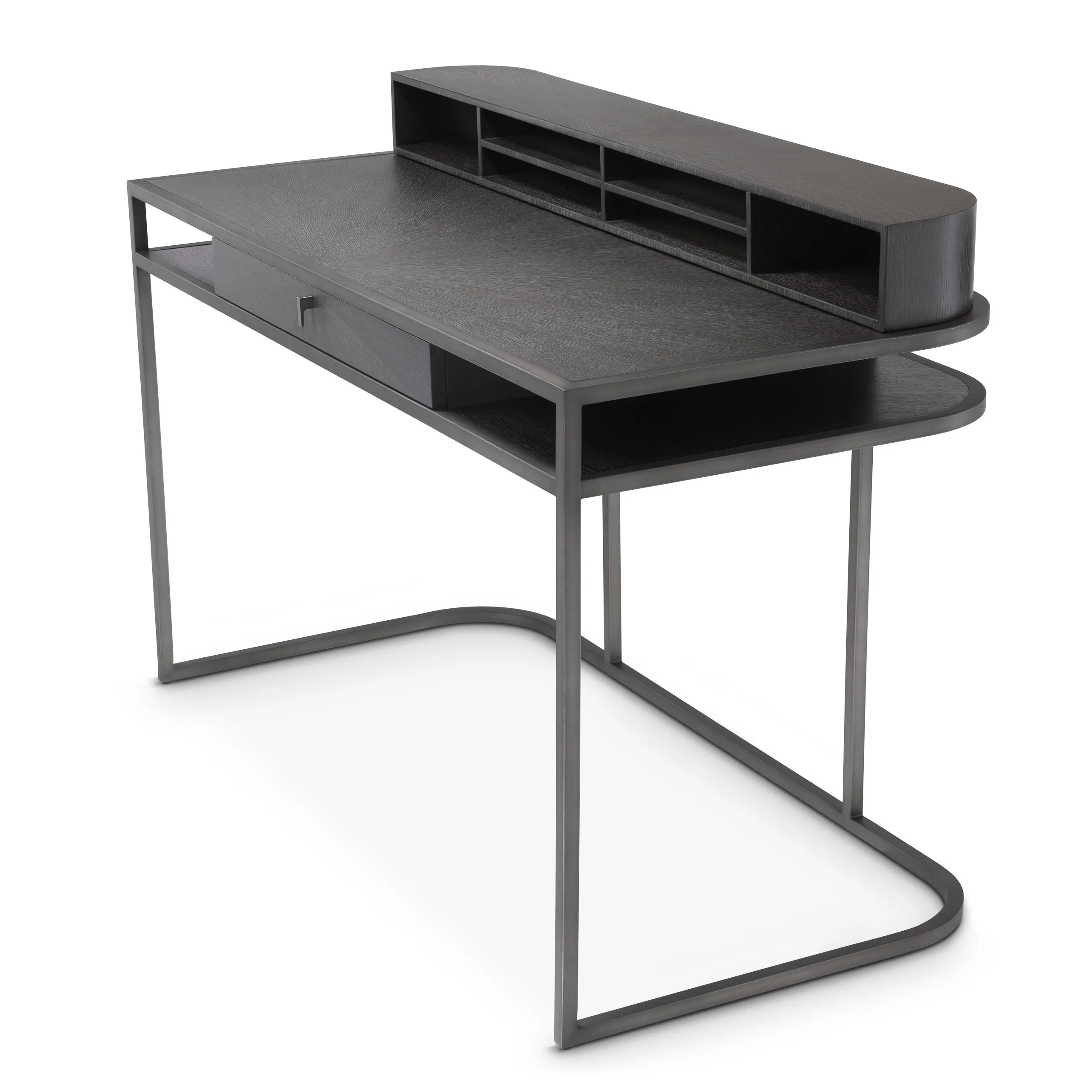 113291 - Desk Highland charcoal brown oak veneer bronze fin