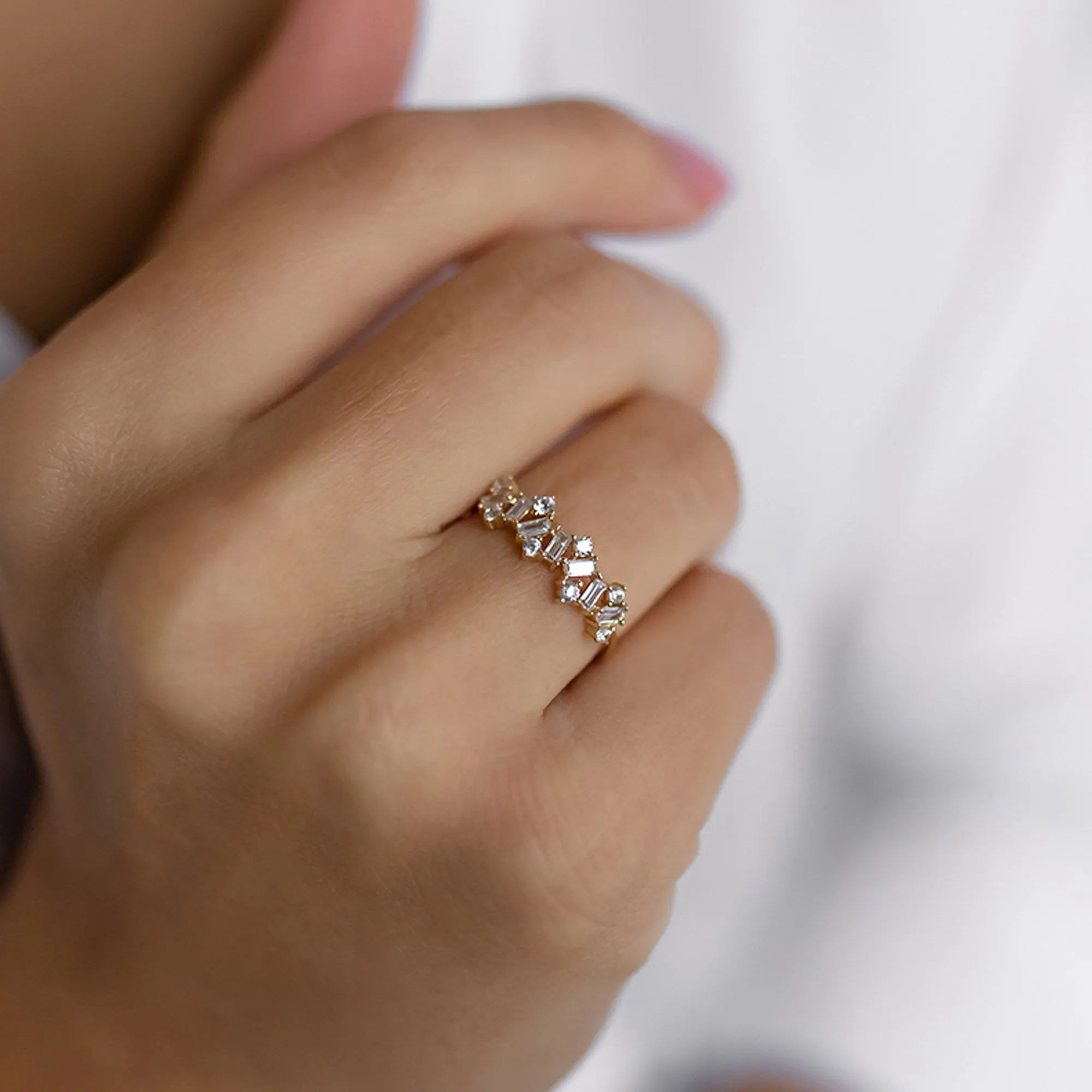 14k Gold Baguette Stone Mixed Ring