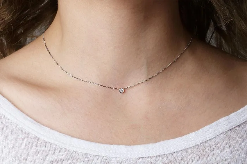 14K Gold Bezel Set Diamond Solitaire Necklace