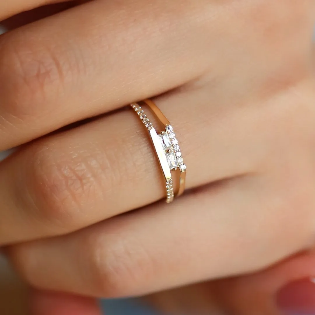 14k Gold Mini Baguette Stone Ring