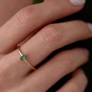 14k Gold Slim Light Green Ring