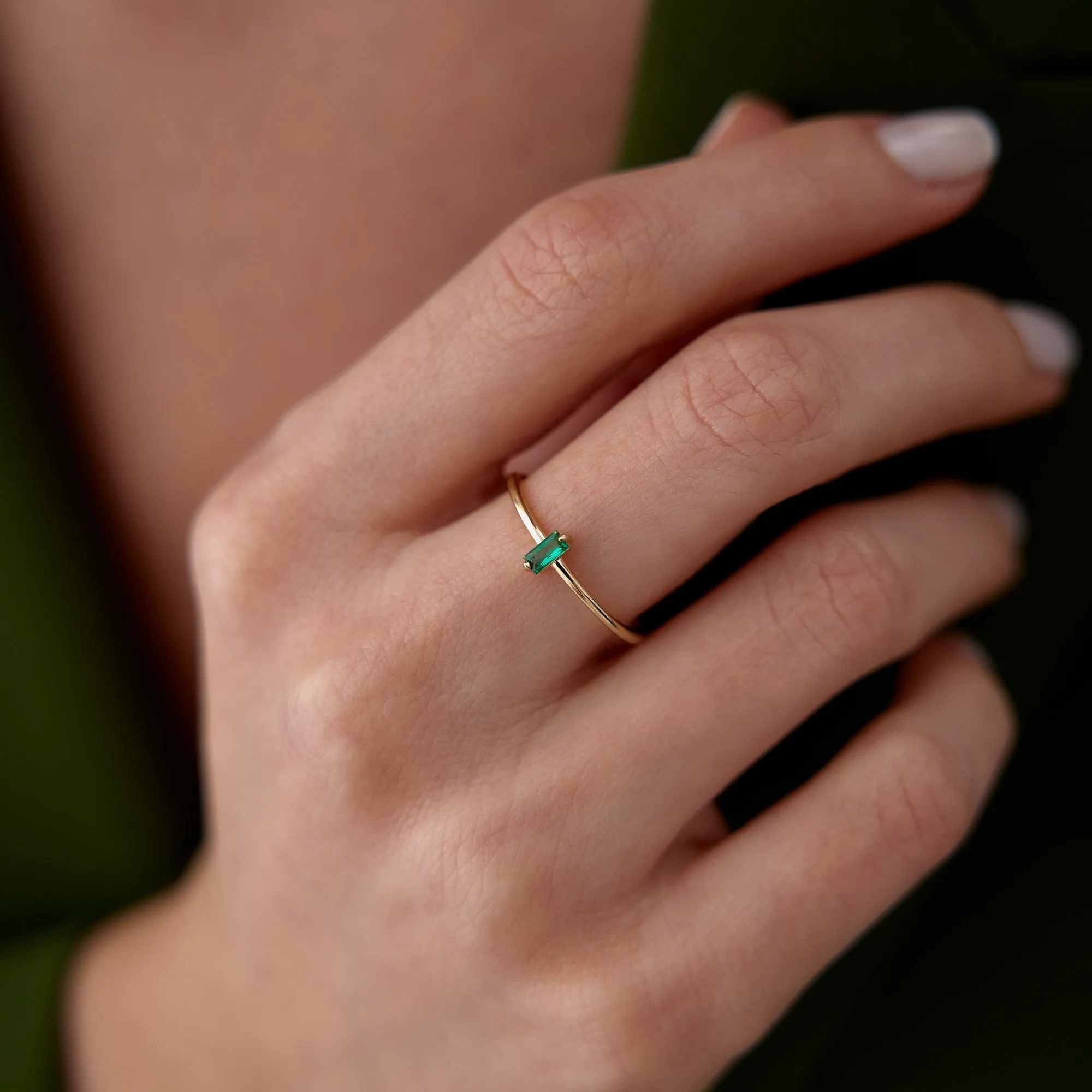 14k Gold Slim Light Green Ring