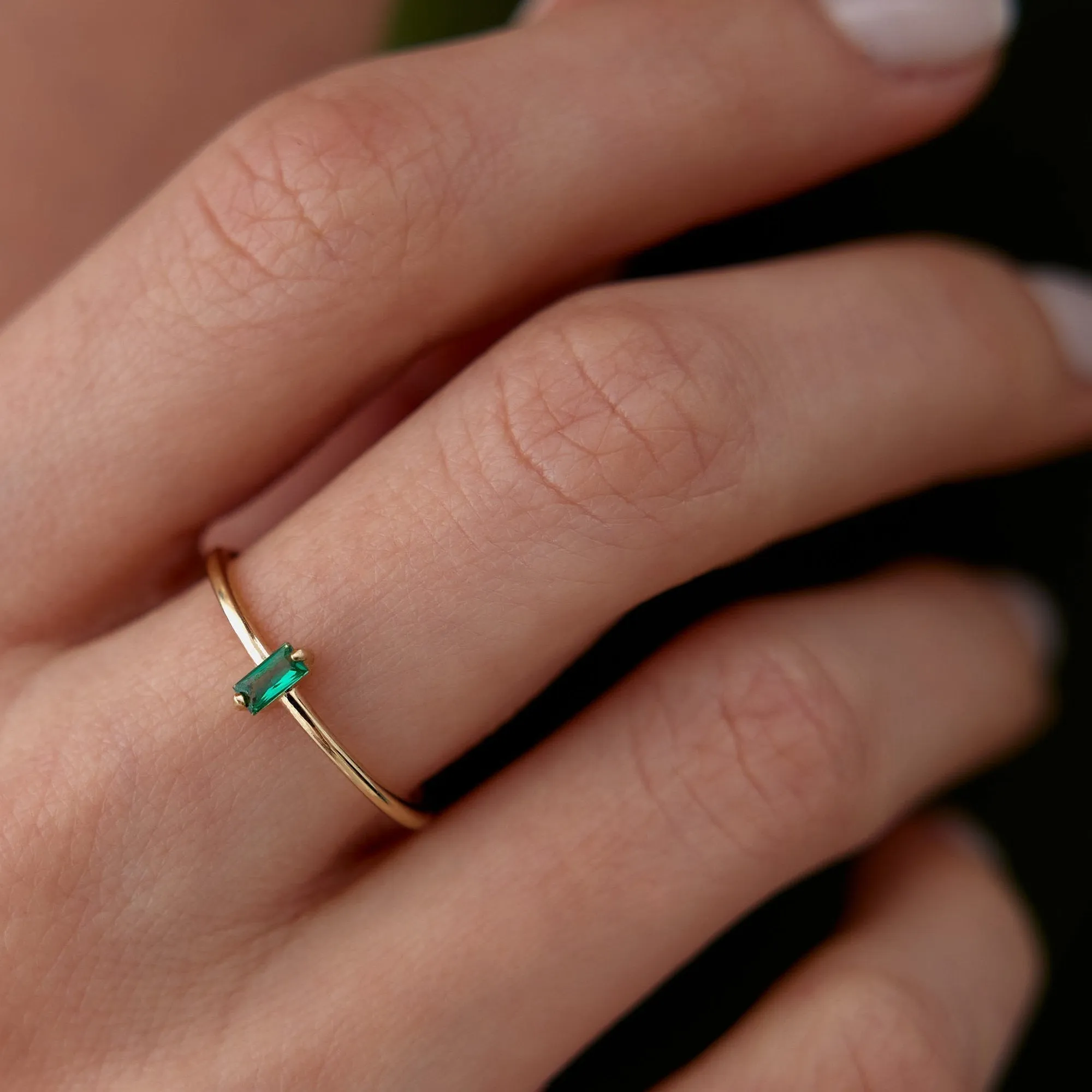 14k Gold Slim Light Green Ring