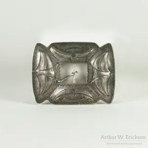 1940s Hand Stamped Silver Belt Buckle