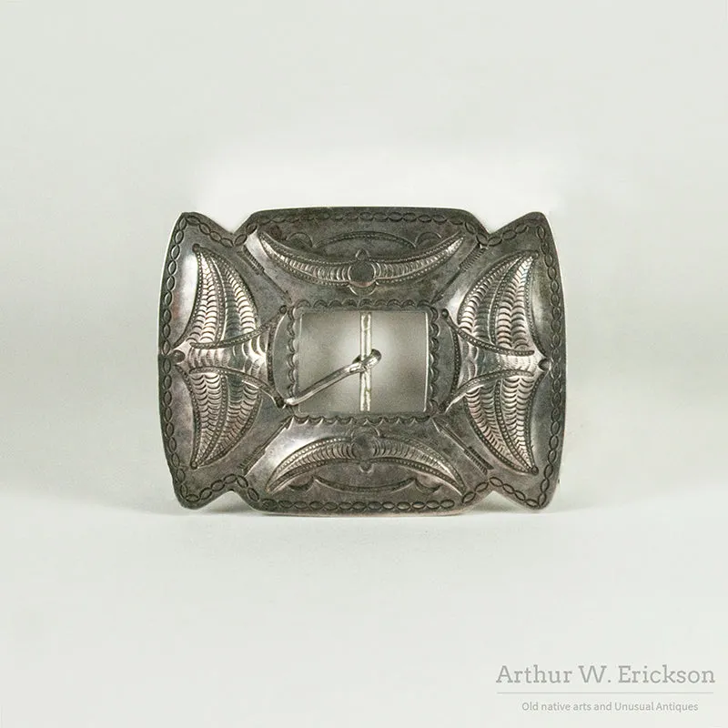 1940s Hand Stamped Silver Belt Buckle