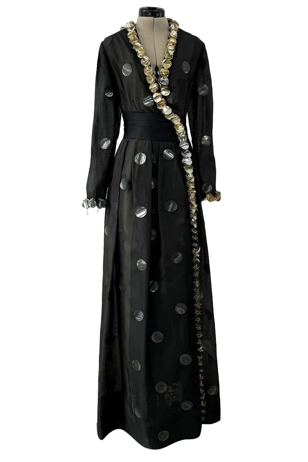 1960s Geoffrey Beene Silk Organza Dress w Large Metallic Paillettes