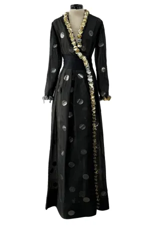 1960s Geoffrey Beene Silk Organza Dress w Large Metallic Paillettes