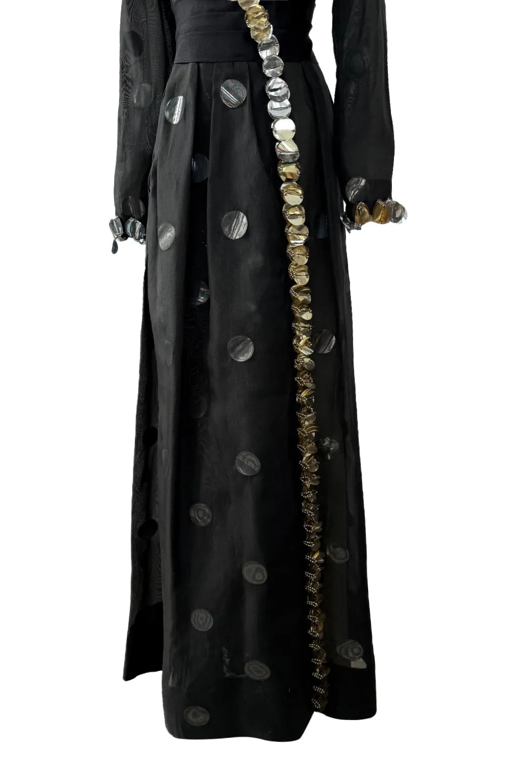 1960s Geoffrey Beene Silk Organza Dress w Large Metallic Paillettes