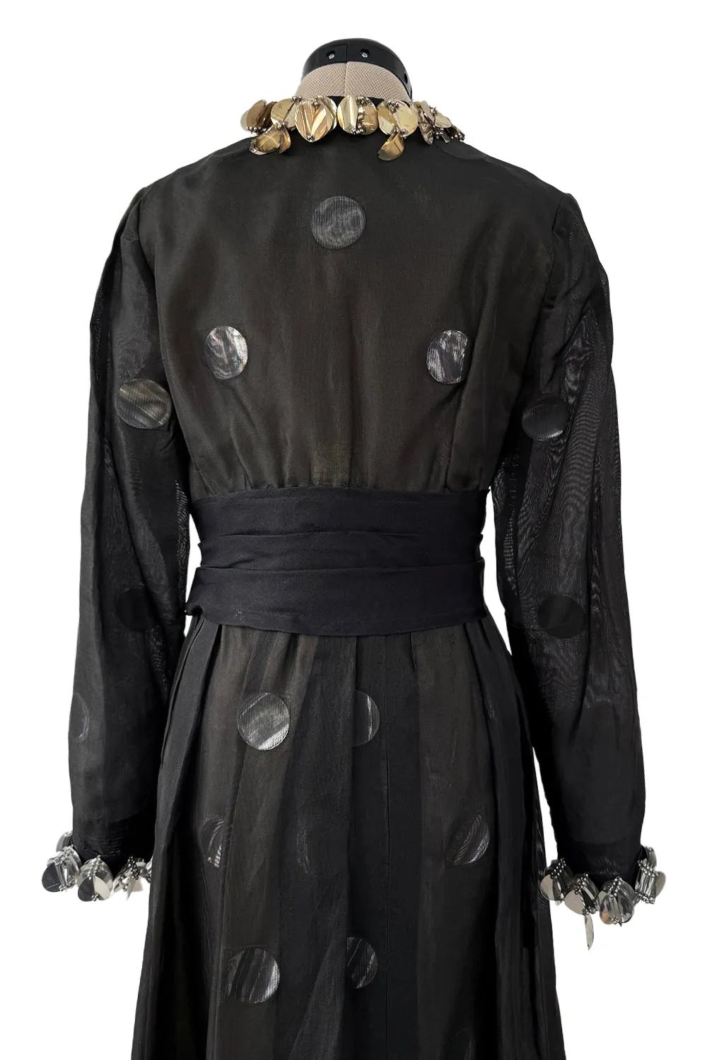 1960s Geoffrey Beene Silk Organza Dress w Large Metallic Paillettes