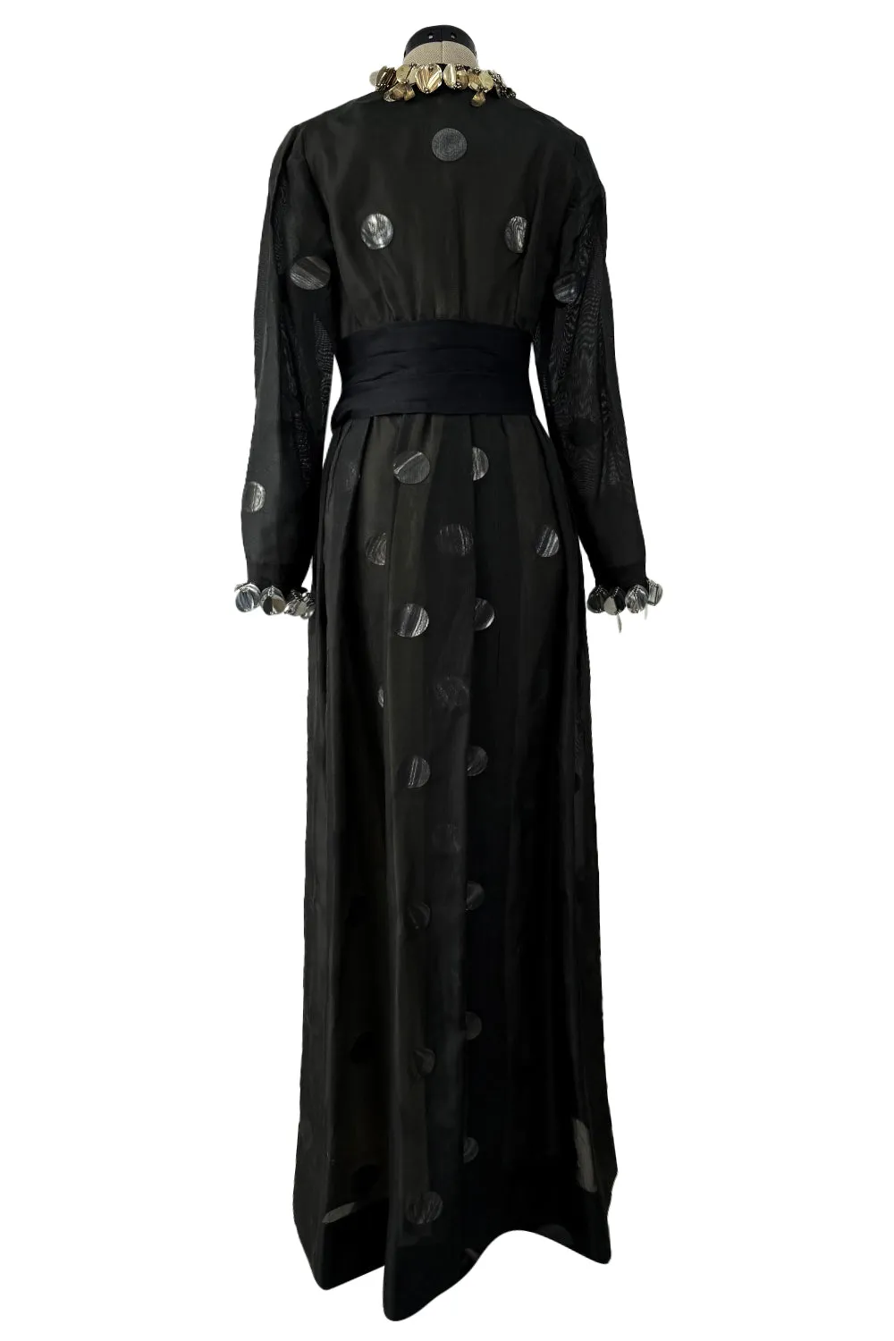 1960s Geoffrey Beene Silk Organza Dress w Large Metallic Paillettes