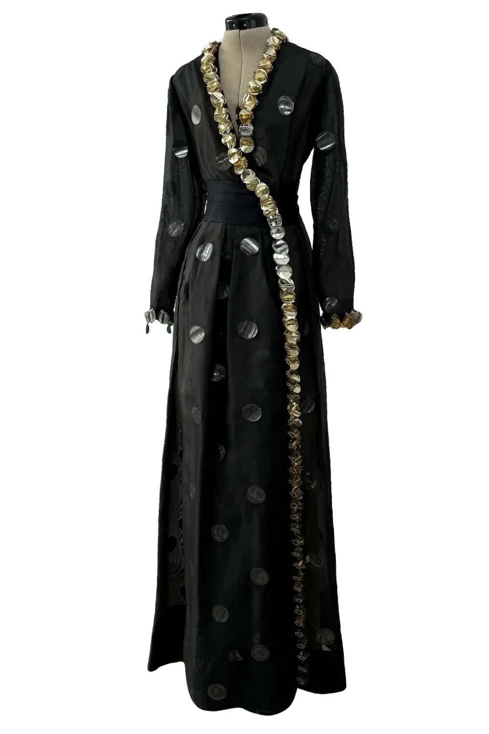 1960s Geoffrey Beene Silk Organza Dress w Large Metallic Paillettes