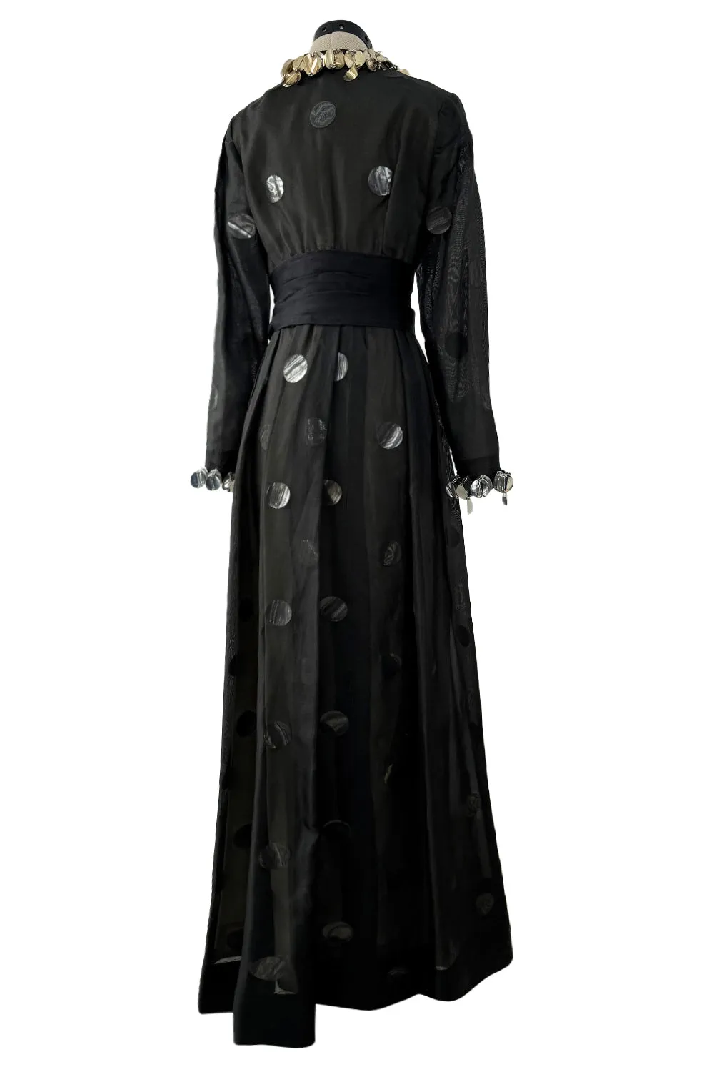 1960s Geoffrey Beene Silk Organza Dress w Large Metallic Paillettes