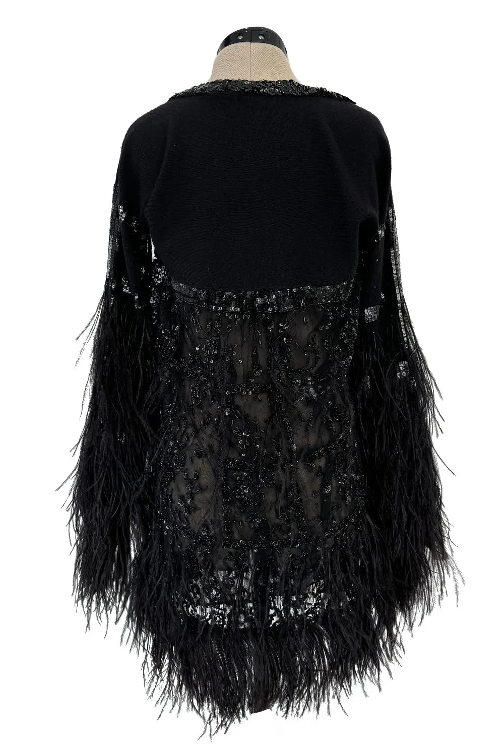 1990s Valentino Feather, Net & Sequin Micro Mini Cashmere Knit Dress