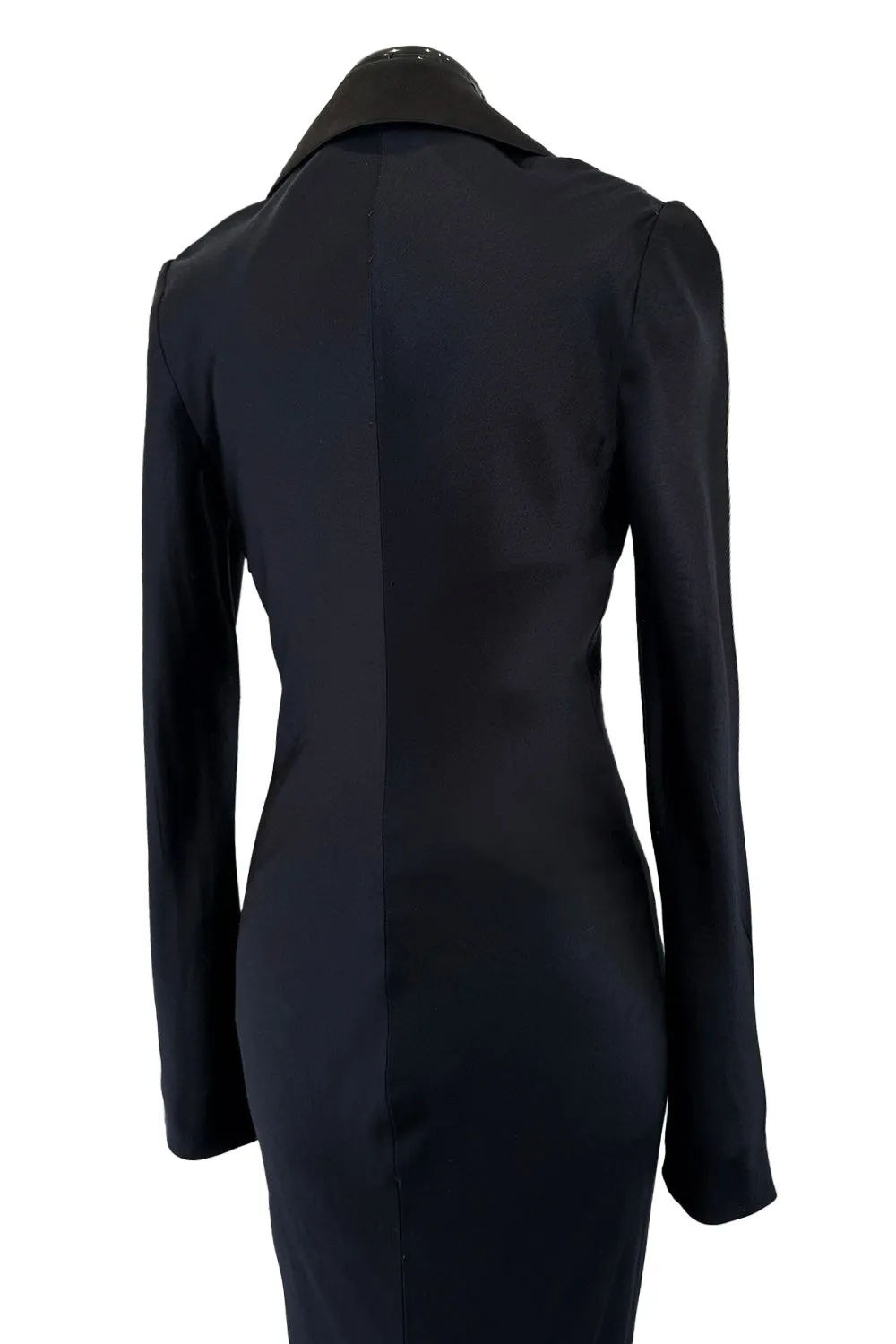 2007 Alexander McQueen  Black Bias Cut Hammered Silk Dress w Beaded Collar