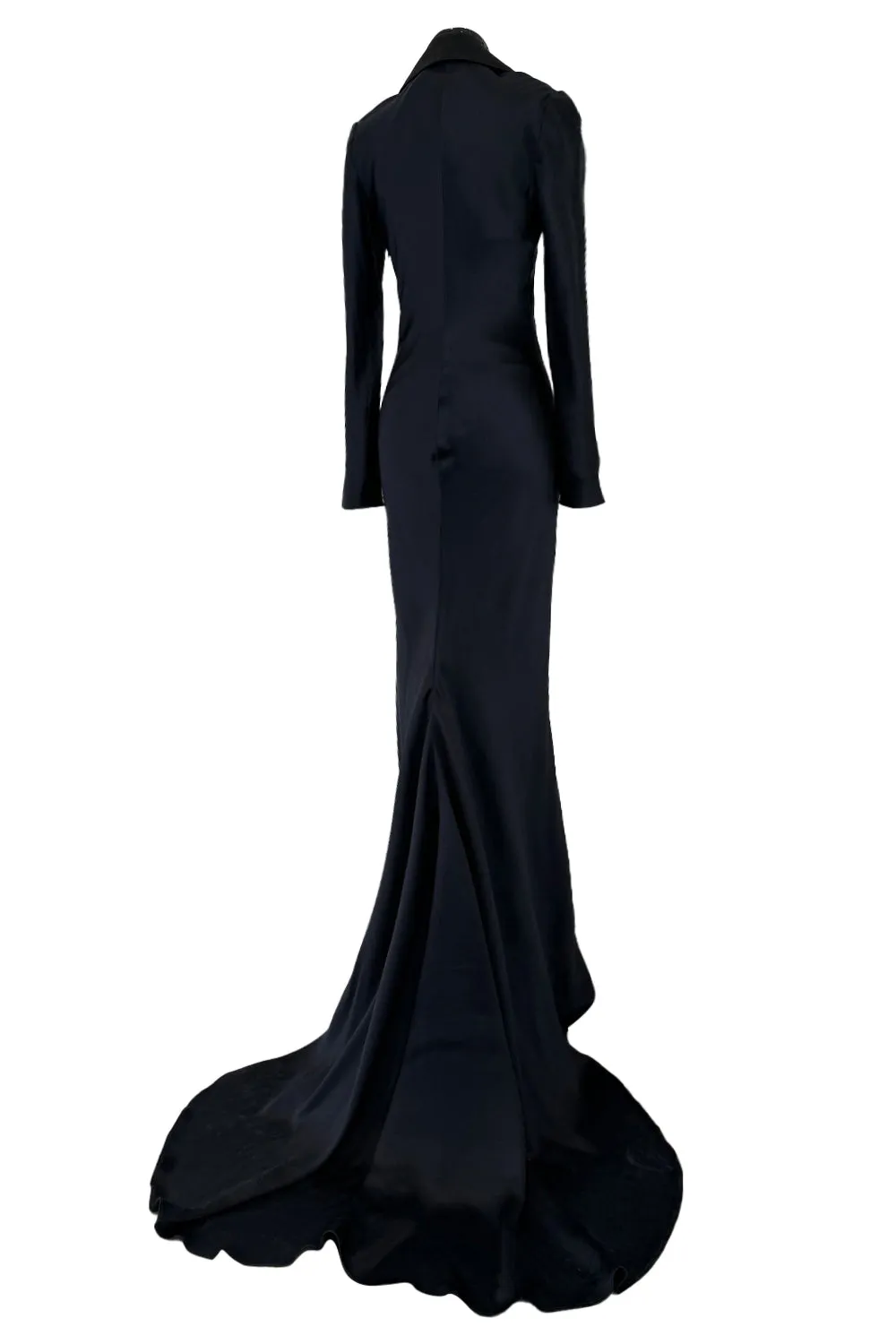 2007 Alexander McQueen  Black Bias Cut Hammered Silk Dress w Beaded Collar