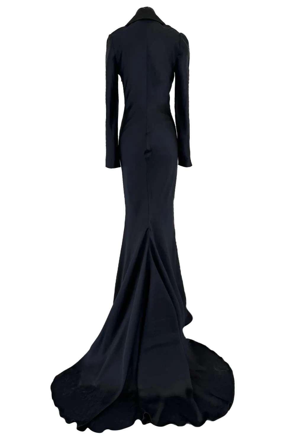 2007 Alexander McQueen  Black Bias Cut Hammered Silk Dress w Beaded Collar