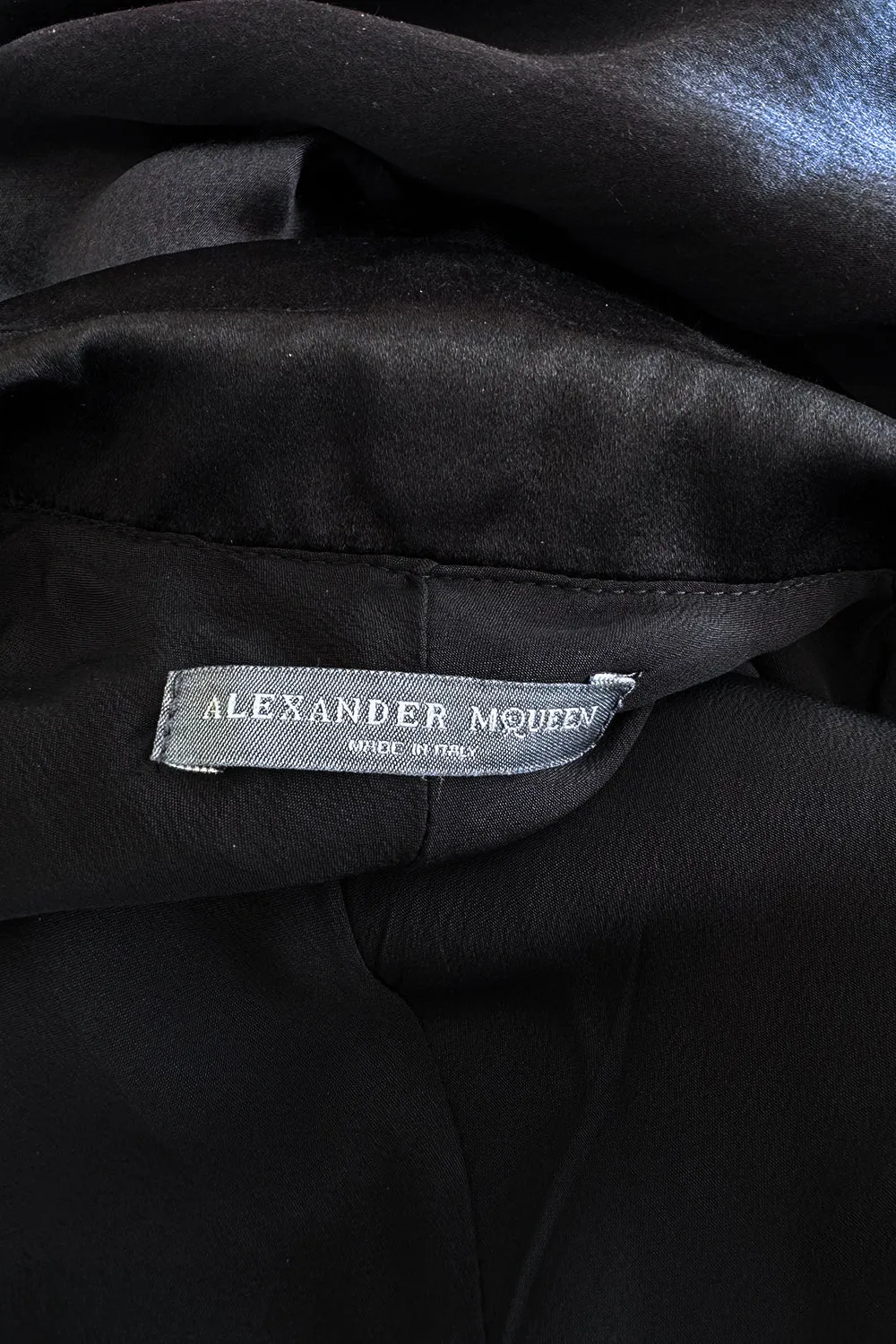 2007 Alexander McQueen  Black Bias Cut Hammered Silk Dress w Beaded Collar