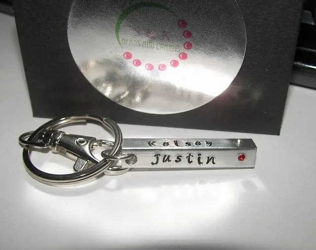 4 sided  bar key chain, custom personalized hand stamped keychain with kids names, customized gift for mom or dadhandstamped jewelry