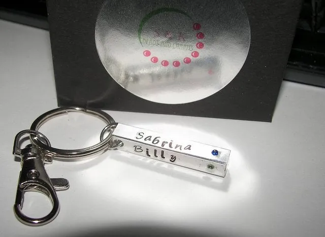4 sided  bar key chain, custom personalized hand stamped keychain with kids names, customized gift for mom or dadhandstamped jewelry