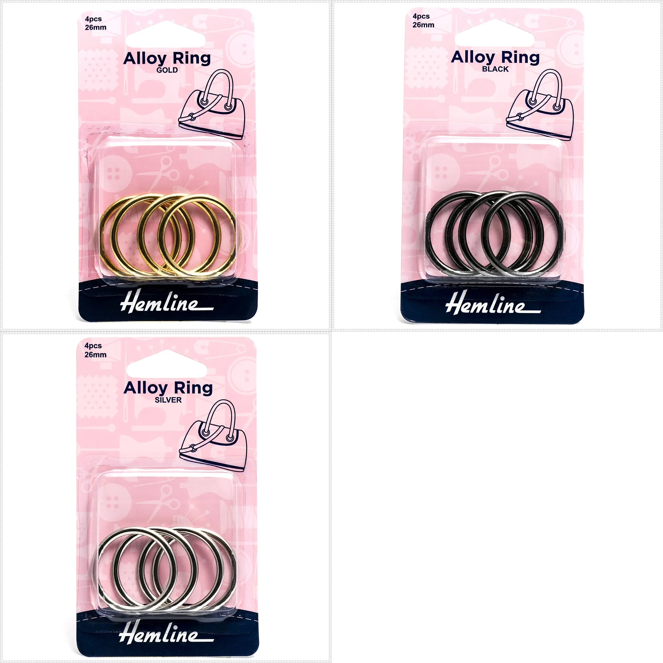 4 x Hemline Circular Alloy Rings Macramé Bag Making Crafts 26mm - Select Colour
