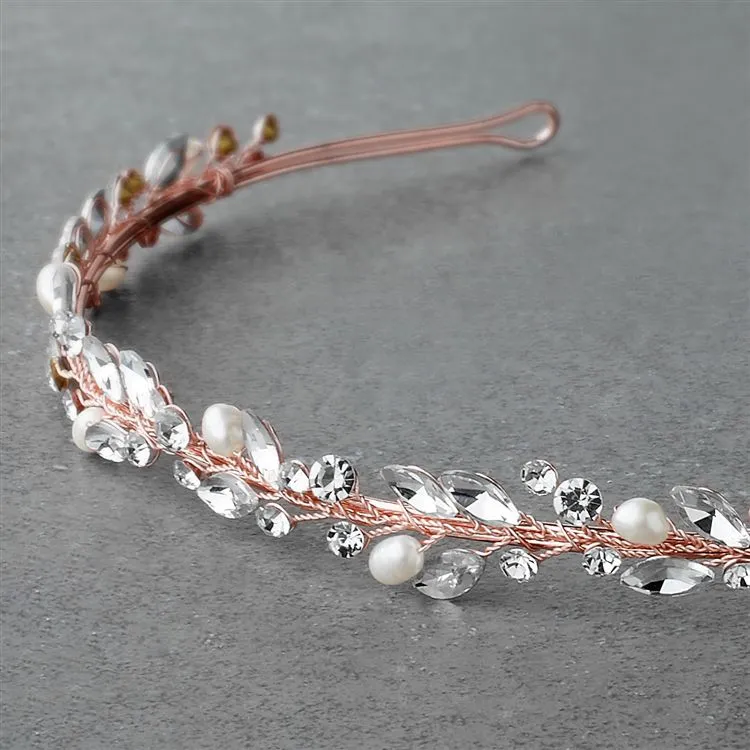 4624T-I-RG Rose Gold Bridal Headband Tiara
