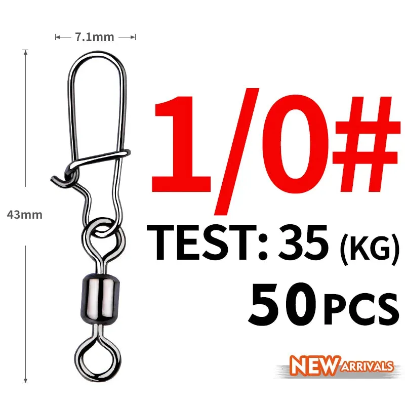50PCS Fishing swivel Connector clip Bearing Rolling Stainless Snap on Lure