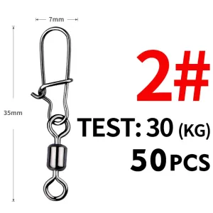 50PCS Fishing swivel Connector clip Bearing Rolling Stainless Snap on Lure