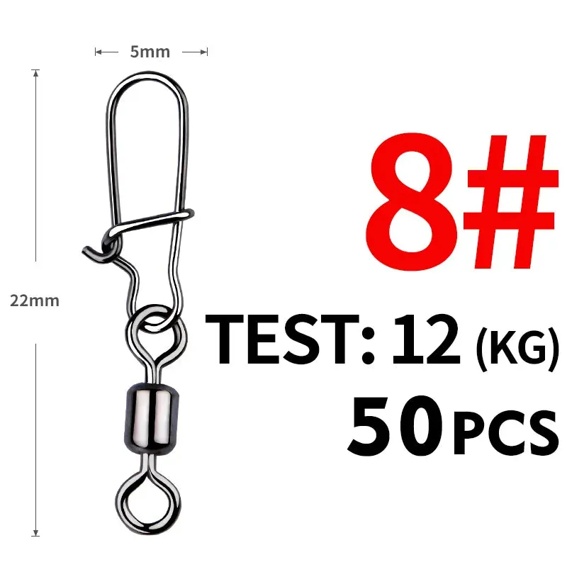 50PCS Fishing swivel Connector clip Bearing Rolling Stainless Snap on Lure