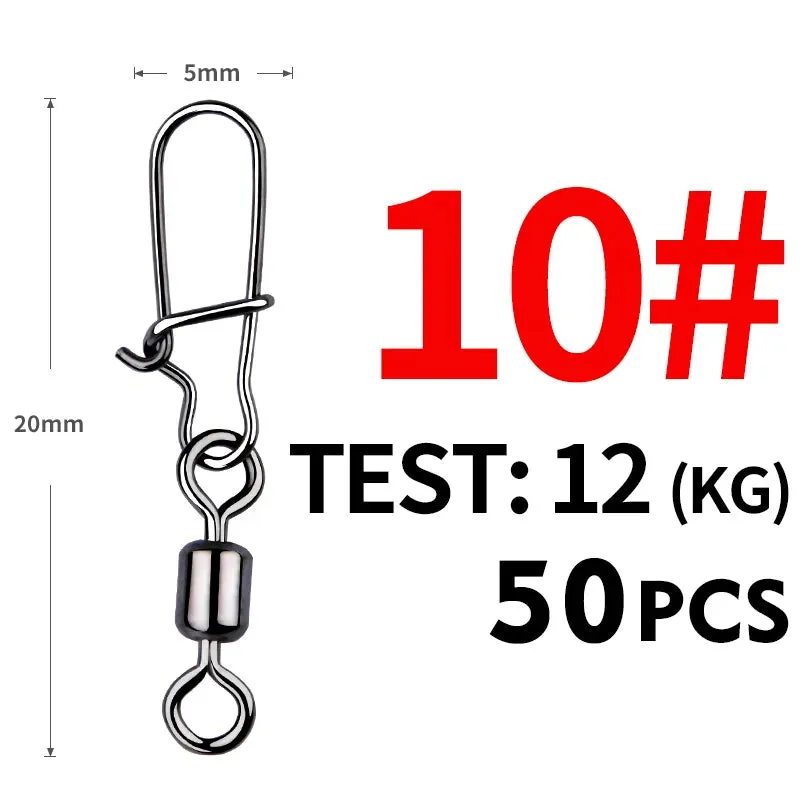50PCS Fishing swivel Connector clip Bearing Rolling Stainless Snap on Lure