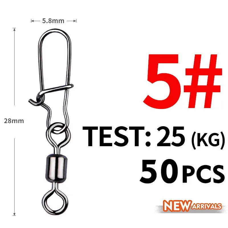 50PCS Fishing swivel Connector clip Bearing Rolling Stainless Snap on Lure