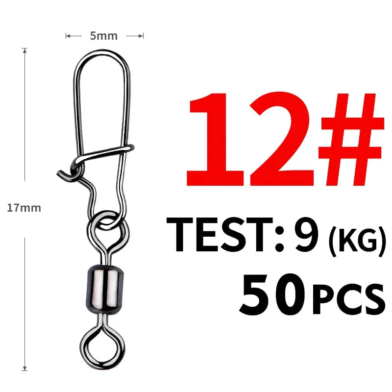 50PCS Fishing swivel Connector clip Bearing Rolling Stainless Snap on Lure