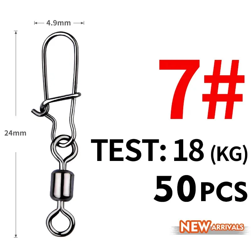 50PCS Fishing swivel Connector clip Bearing Rolling Stainless Snap on Lure