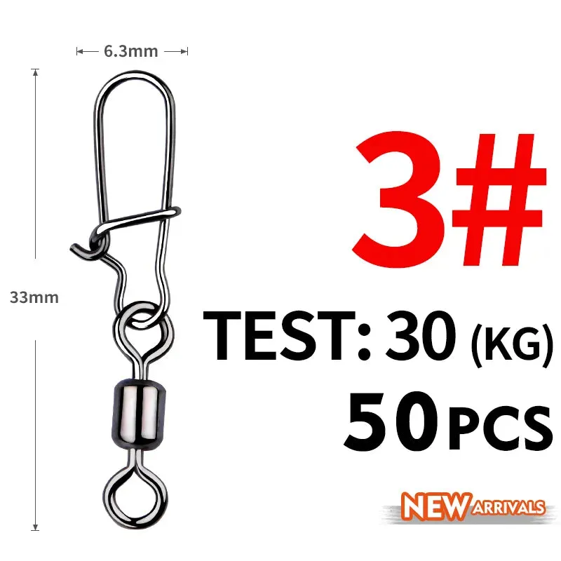 50PCS Fishing swivel Connector clip Bearing Rolling Stainless Snap on Lure