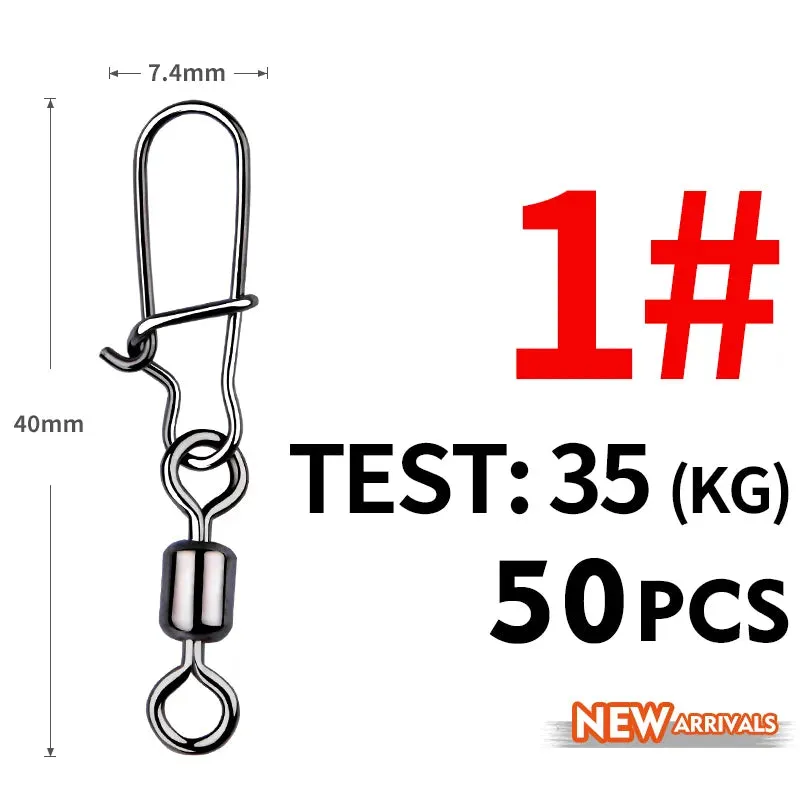 50PCS Fishing swivel Connector clip Bearing Rolling Stainless Snap on Lure