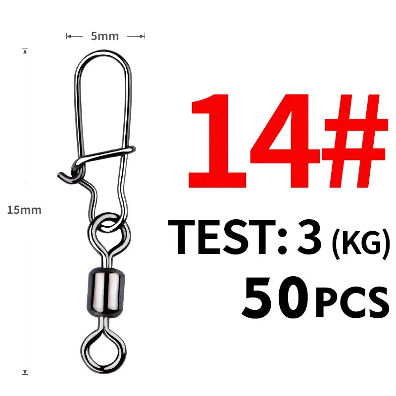 50PCS Fishing swivel Connector clip Bearing Rolling Stainless Snap on Lure