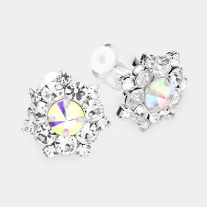 AB Crystal Bubble Stone Clip On Pageant Earrings | Clip On Interview Earrings   |  532607