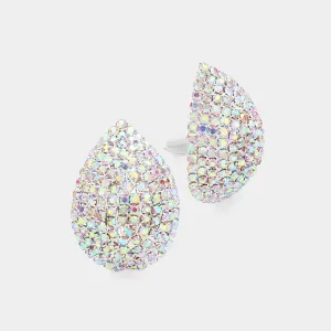 AB Crystal Rhinestone Dome Pageant Clip On Earrings | Rhinestone Clip On Interview Earrings |  294480