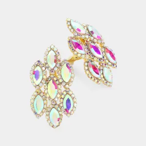AB Marquise Stone Clip On Pageant Earrings on Gold| Prom Earrings | 620006