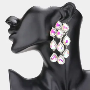AB Multi Teardrop Clip On Chandelier Earrings | Prom Jewelry | 583783